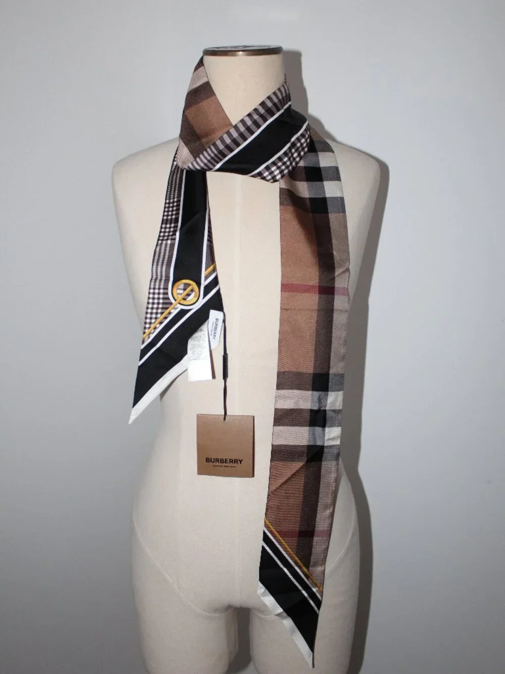NWT Burberry Mixed Print Nova Check Skinny Scarf